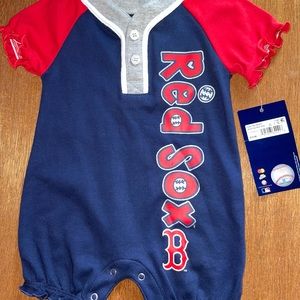 Girly frilly Boston Red Sox baseball jumper shortie jumpsuit romper baby girl